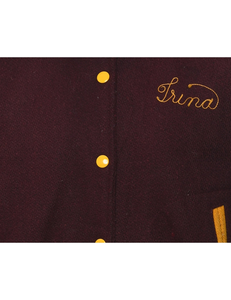 Maroon & Yellow Band Design Varsity Jacket - M