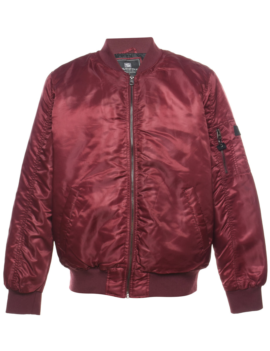 Men's Maroon Zip-Front Classic Bomber Jacket Red, L | Beyond Retro