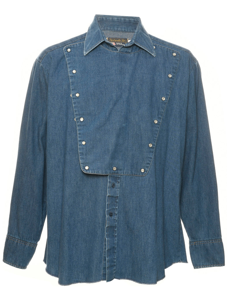 Medium Wash Bib Front Denim Shirt - L