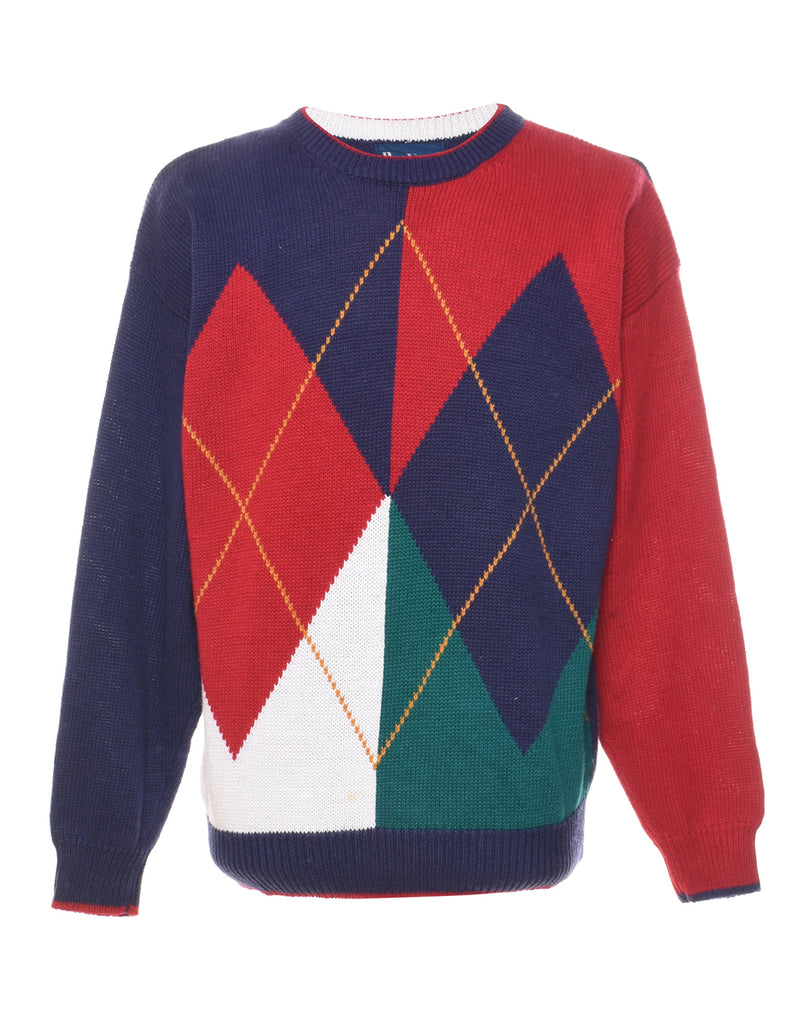 Multi-colour Argyle Jumper - M