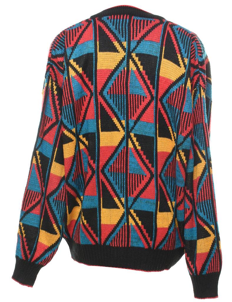 Multi-colour Geometric Pattern Cardigan - L