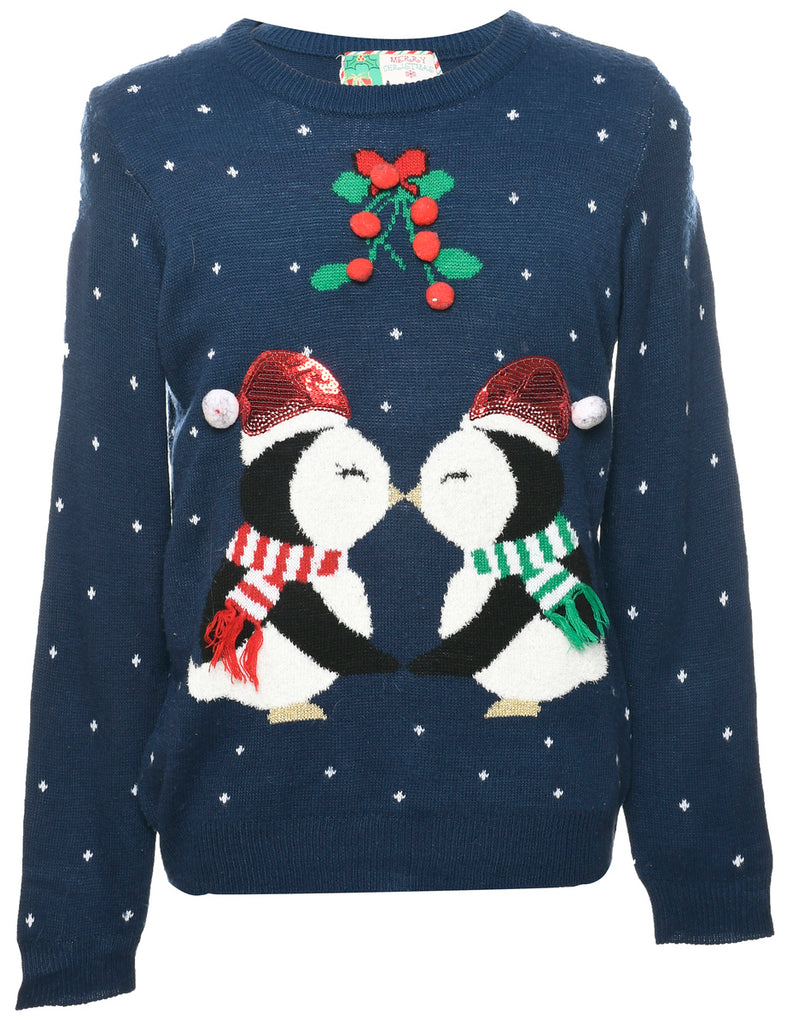 Navy Christmas Jumper - M