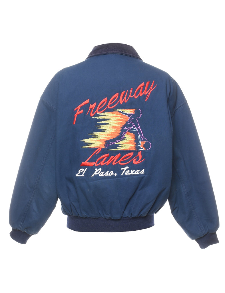 Navy Embroidered Freeway Lines Bomber Jacket - M