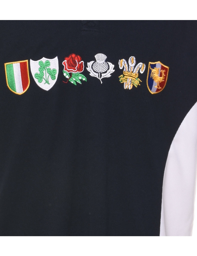 Navy Embroidered Rugby Shirt - L