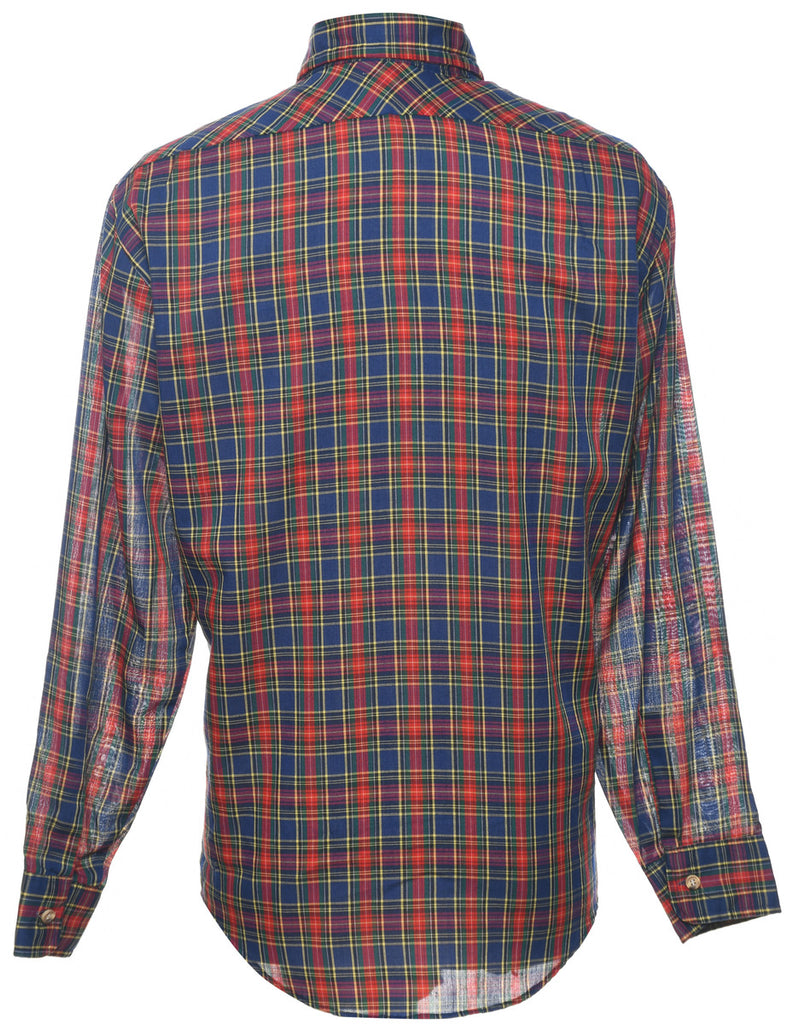 Navy & Maroon Checked Shirt - M