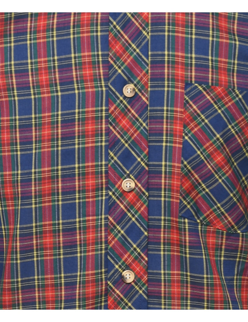 Navy & Maroon Checked Shirt - M