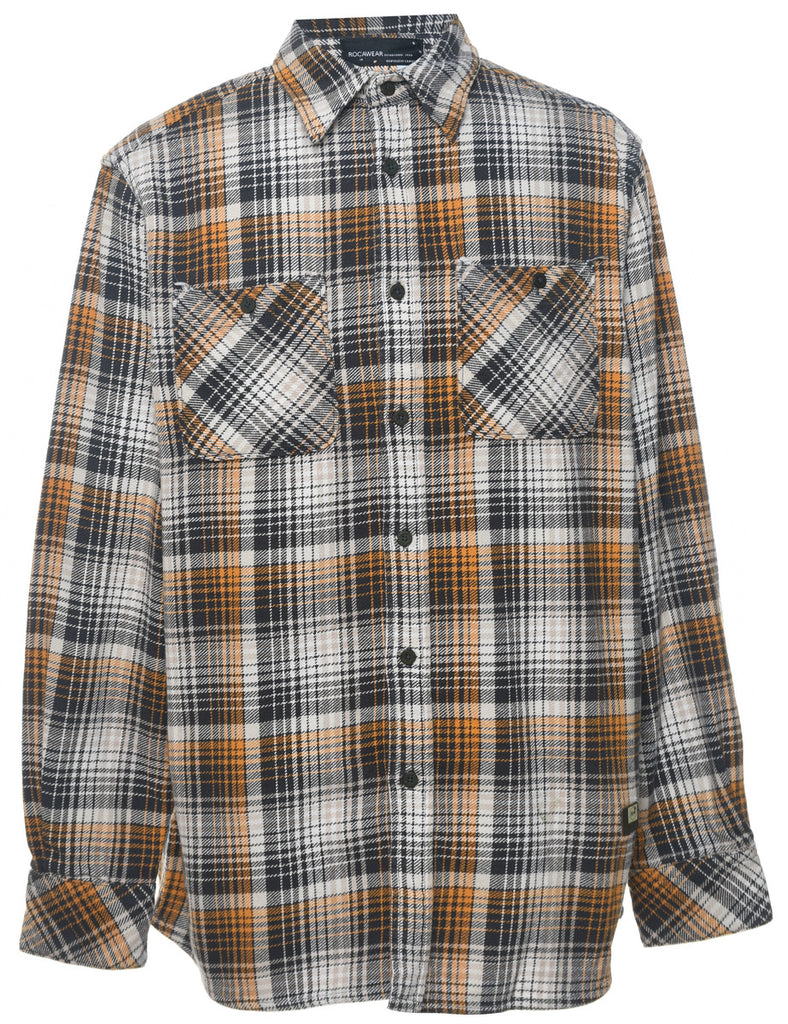 Navy & Orange Checked Flannel Shirt - L