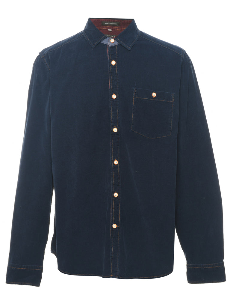 Navy & Purple Contrast Panel Corduroy Shirt - M