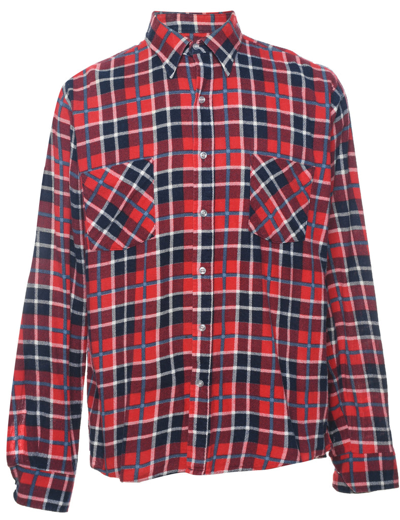 Navy, Red & White Flannel Checked Shirt - M