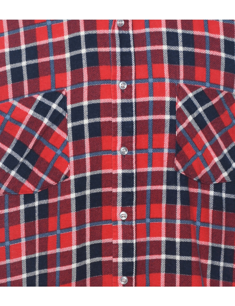 Navy, Red & White Flannel Checked Shirt - M