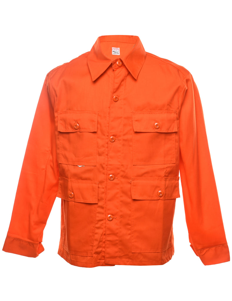 Orange Y2K Button-Front Utility Jacket - M