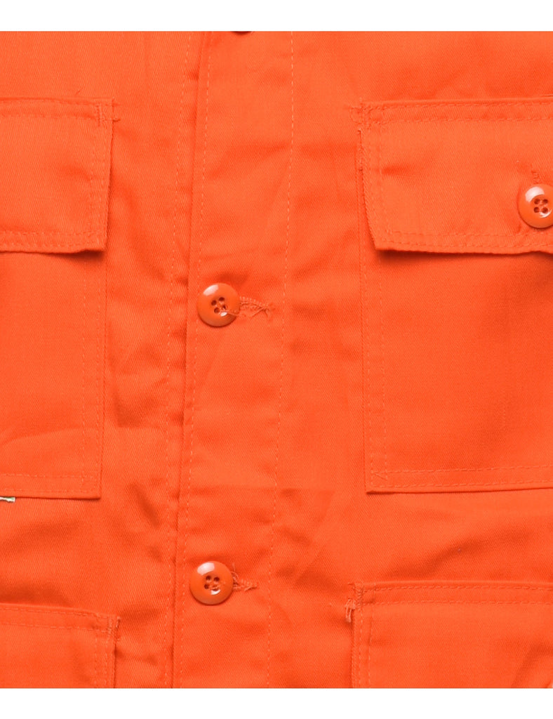 Orange Y2K Button-Front Utility Jacket - M