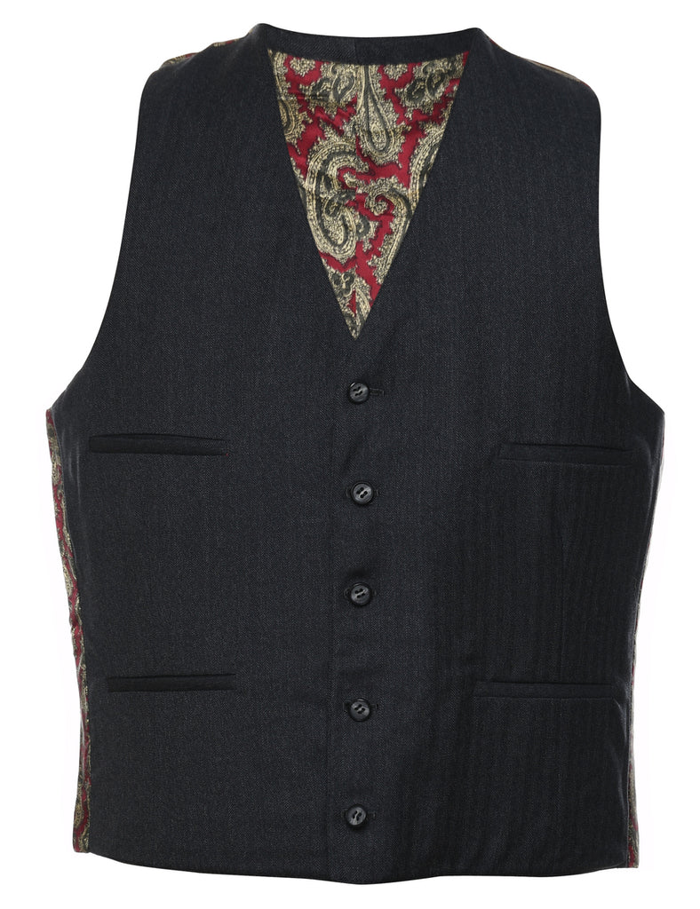 Paisley Design Black, Maroon & Gold Waistcoat - M