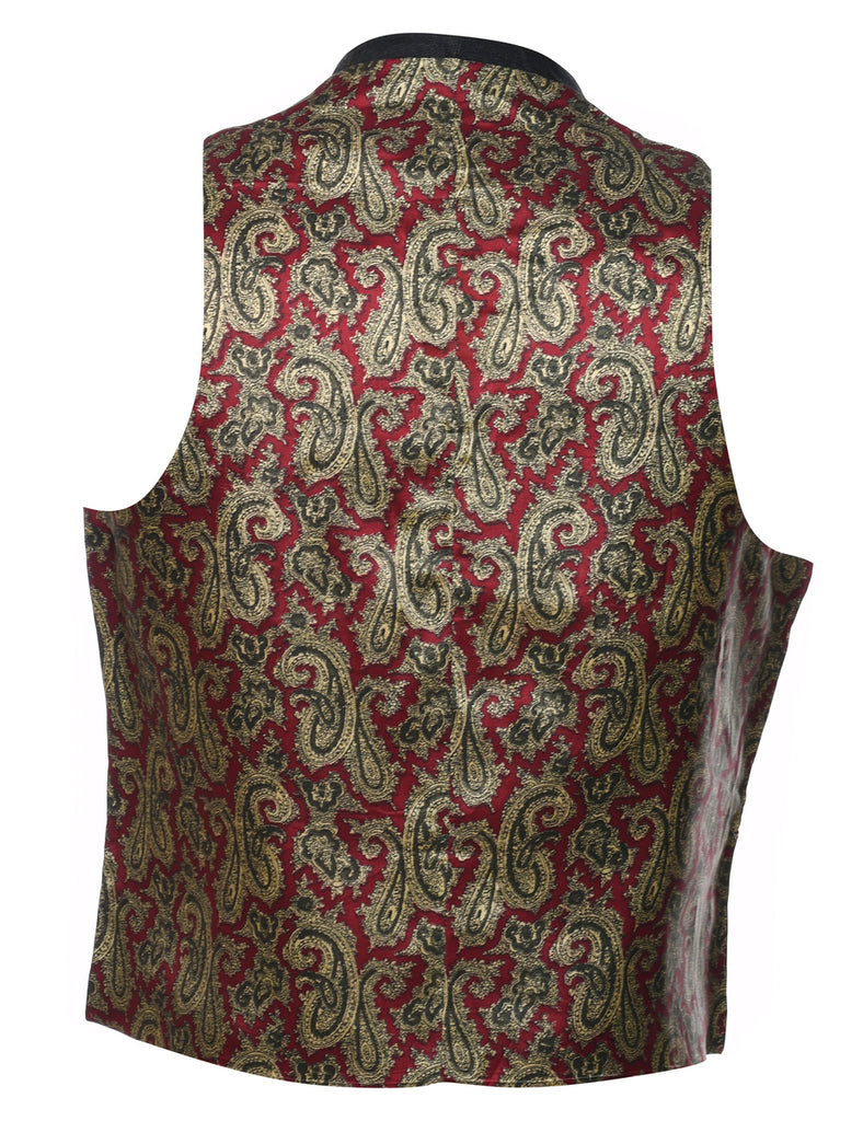 Paisley Design Black, Maroon & Gold Waistcoat - M