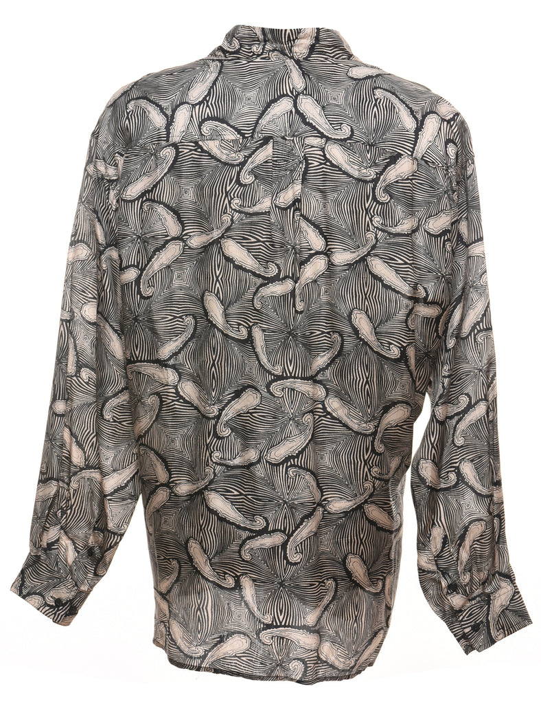 Paisley Print Black Silk Shirt - XL