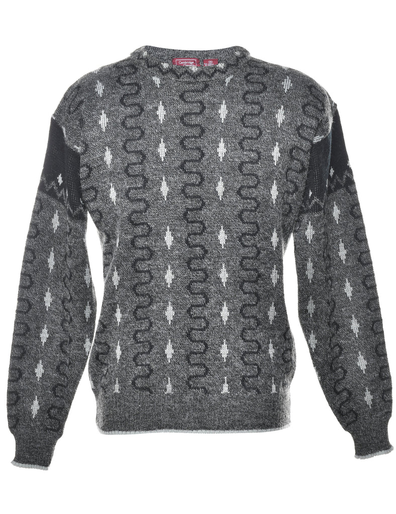 Patterned Dark Grey Jumper - M