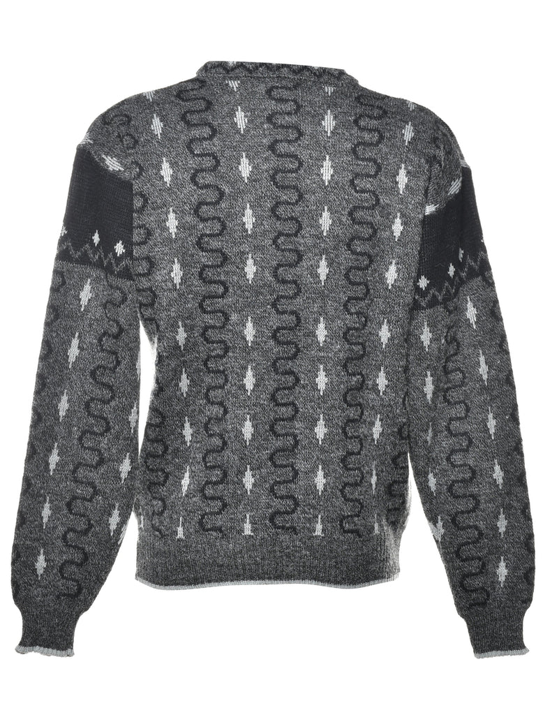 Patterned Dark Grey Jumper - M