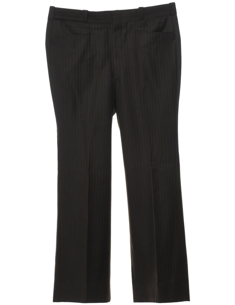 Pinstriped Dark Brown Trousers - W36 L31