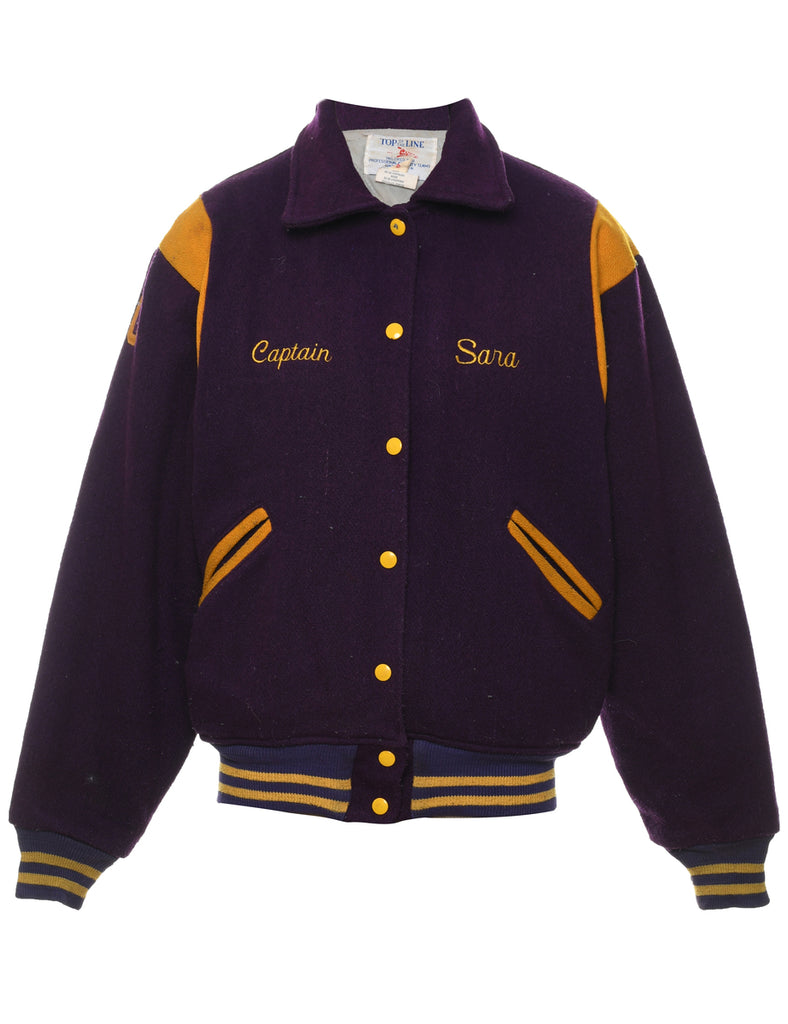 Purple & Yellow Embroidered 1980s Christian Academy Cheerleading Varsity Jacket - M