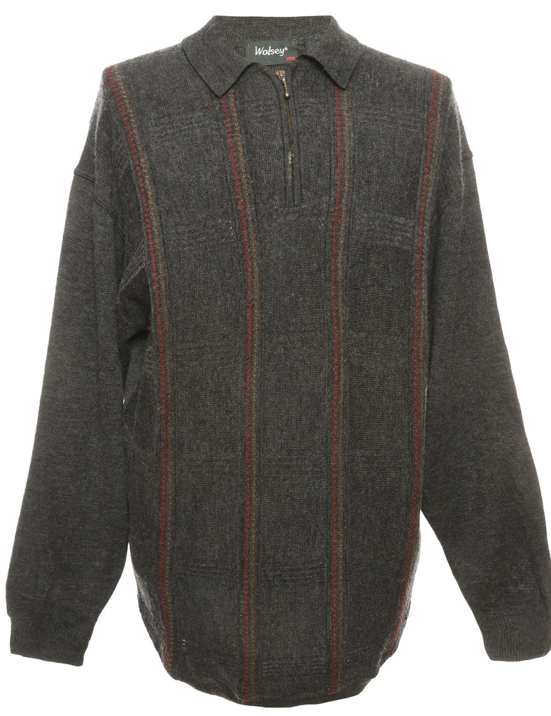 Quarter Zip Dark Grey Cardigan - L