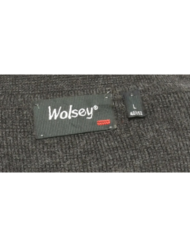 Quarter Zip Dark Grey Cardigan - L