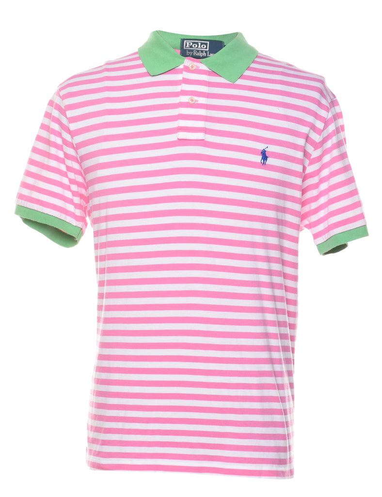 Ralph Lauren Pink & Green Striped Polo Shirt - XL