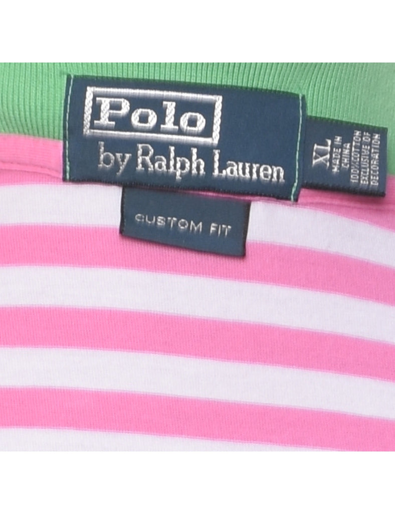 Ralph Lauren Pink & Green Striped Polo Shirt - XL