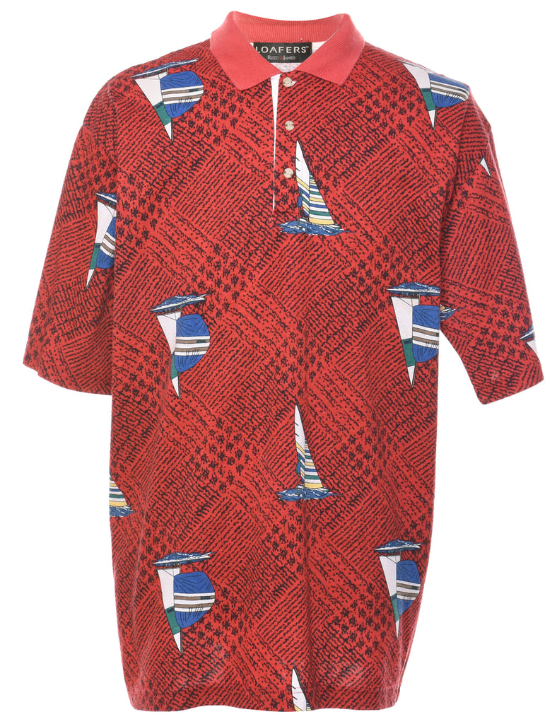 Red Nautical Design Polo Shirt - XL