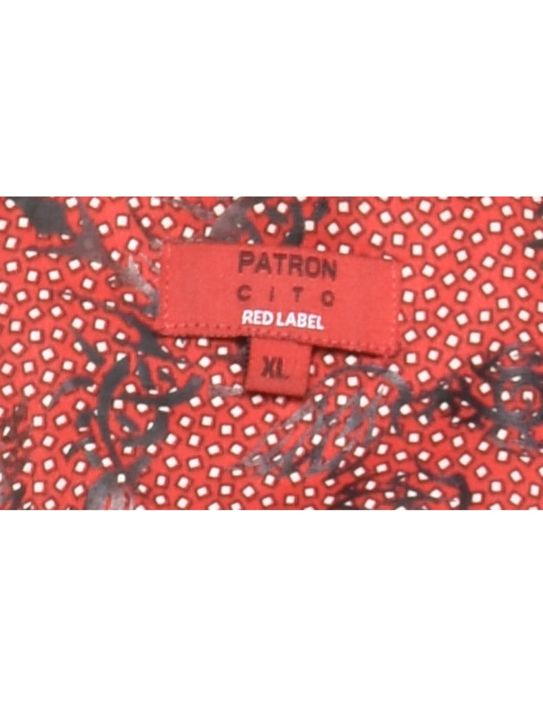 Red Patterned & Polka Dot Print Shirt - XL