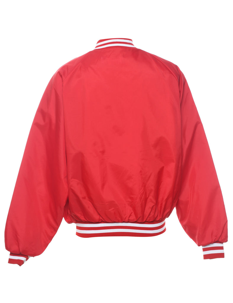 Red & White Embroidered Nylon Varsity Jacket - L