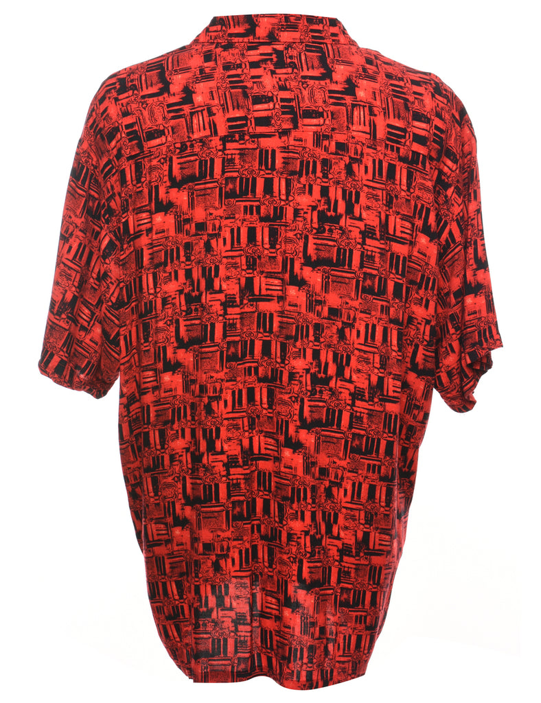 Short Sleeve Black & Red Patterned Shirt - XL