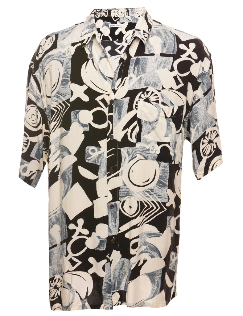 Short Sleeve Black & White Abstract Design Shirt - XL