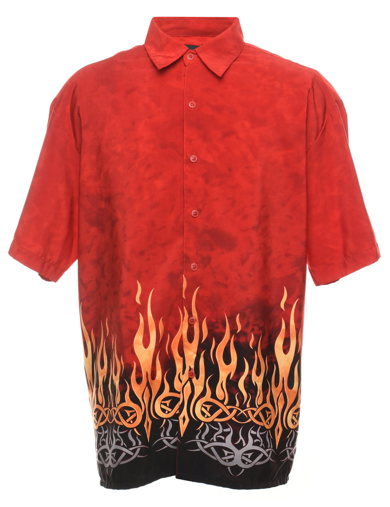 Short Sleeve Flames Patterned Shirt - XL