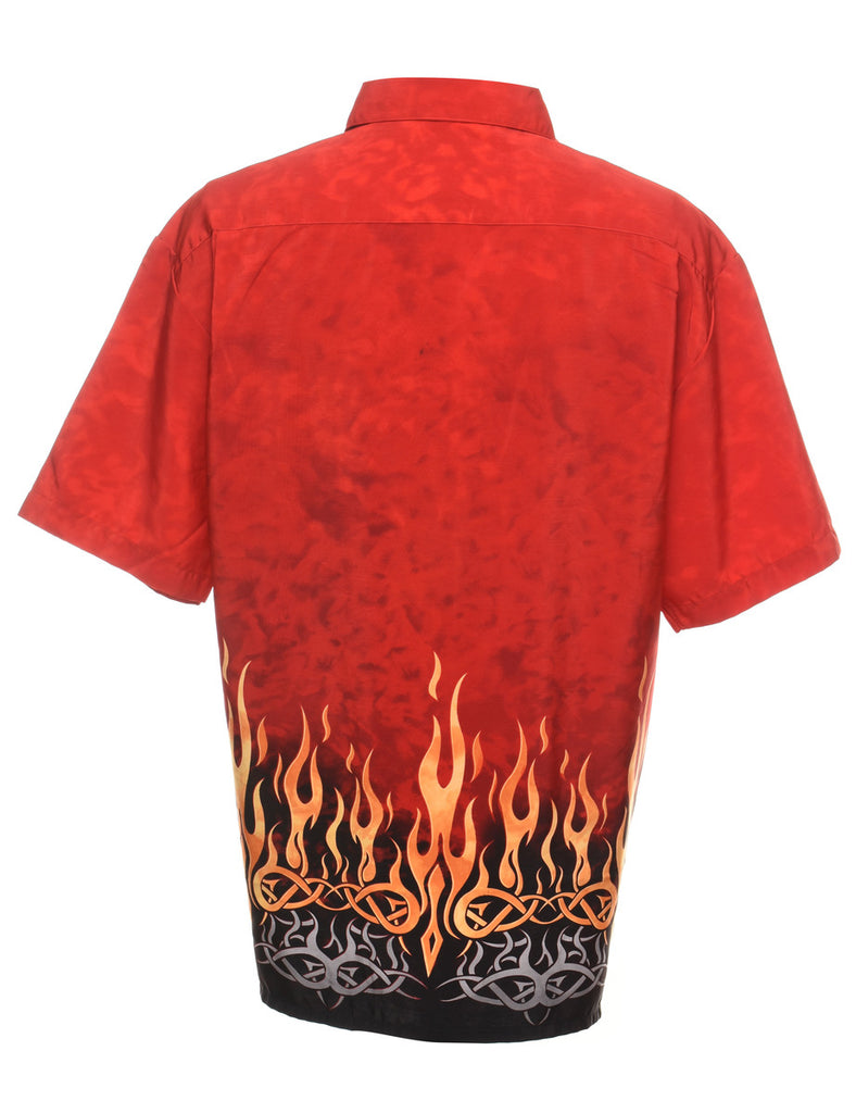 Short Sleeve Flames Patterned Shirt - XL