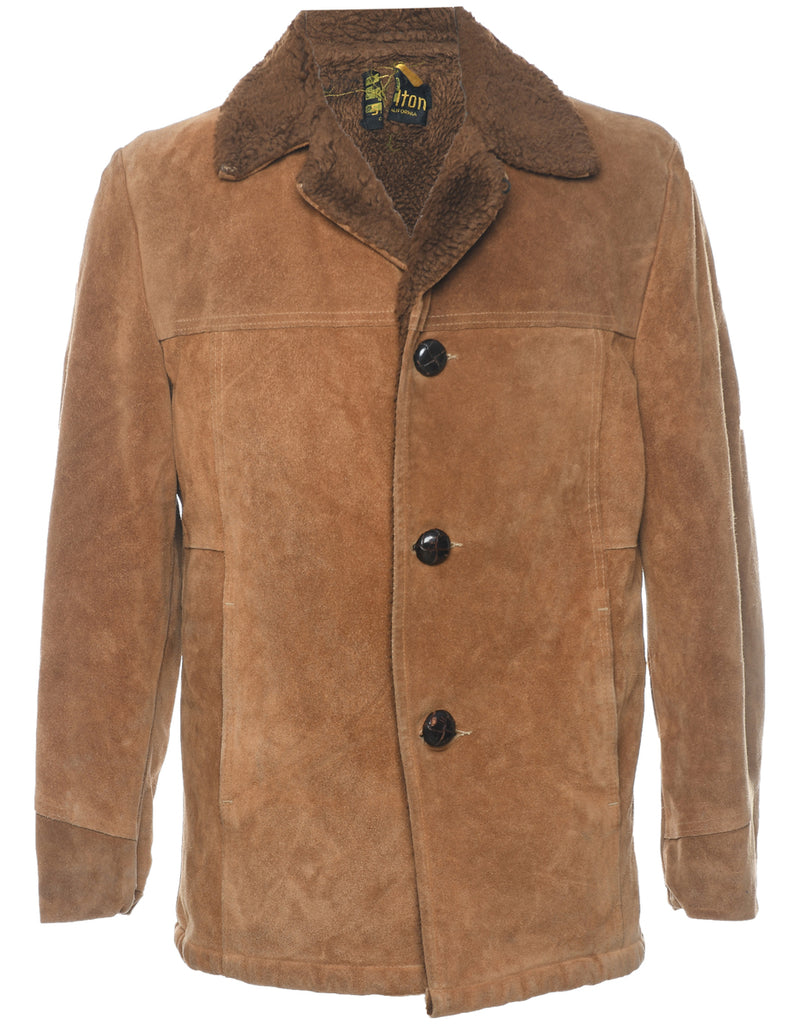 Single Breasted Shearling Suede Jacket - L