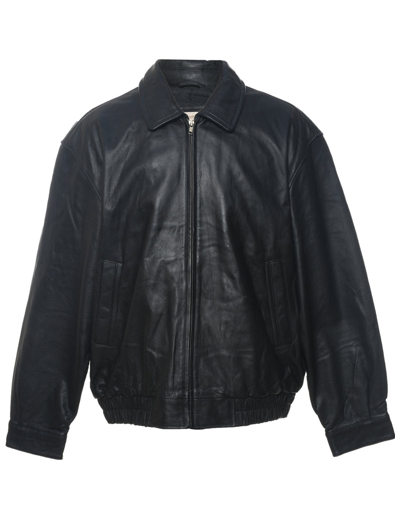 St. John Bay Black Classic Zip-Front Leather Jacket - XL