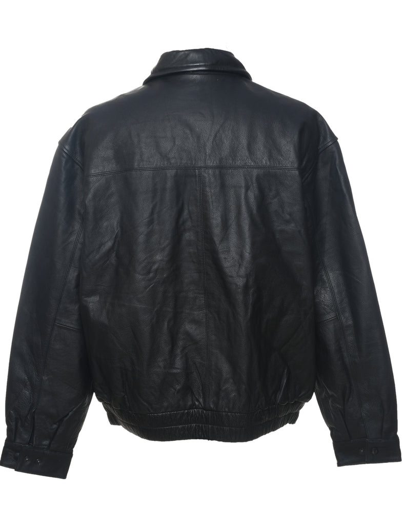 St. John Bay Black Classic Zip-Front Leather Jacket - XL