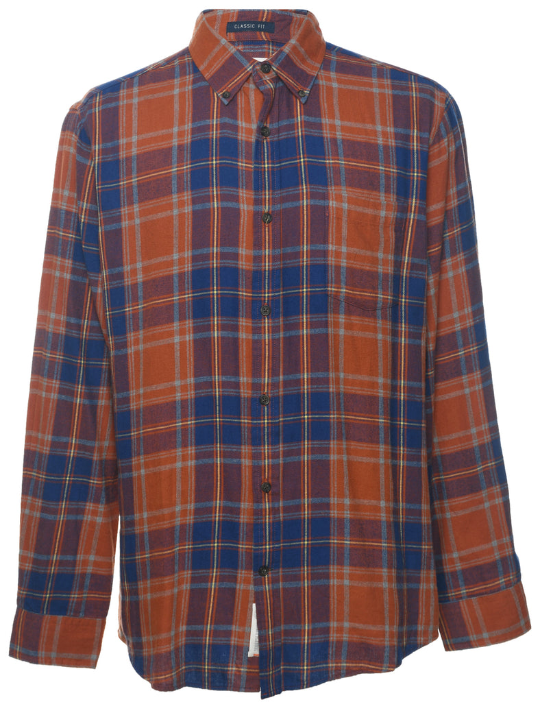 St John's Bay Burnt Orange & Blue Checked Shirt - M