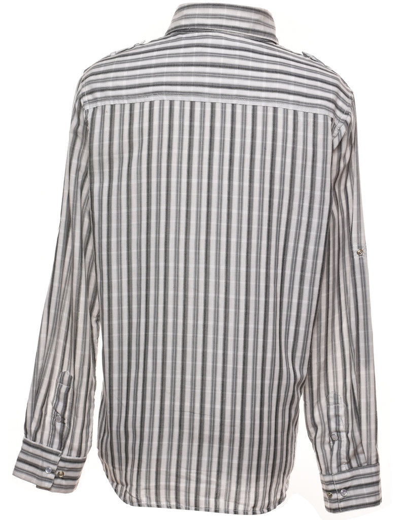 Striped Grey & White Western Shirt - L