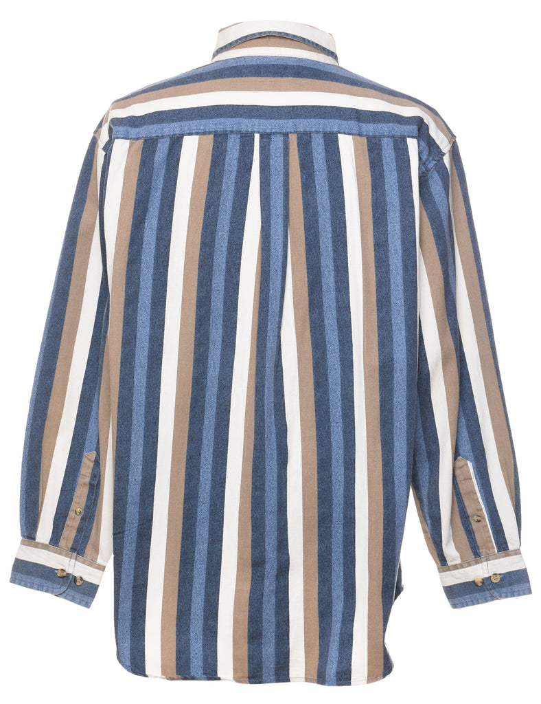 Striped Light Brown & Blue Denim Shirt - L