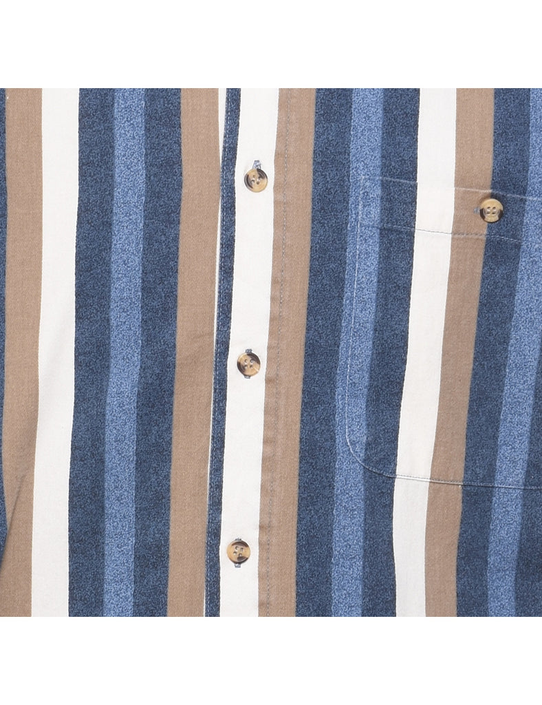 Striped Light Brown & Blue Denim Shirt - L