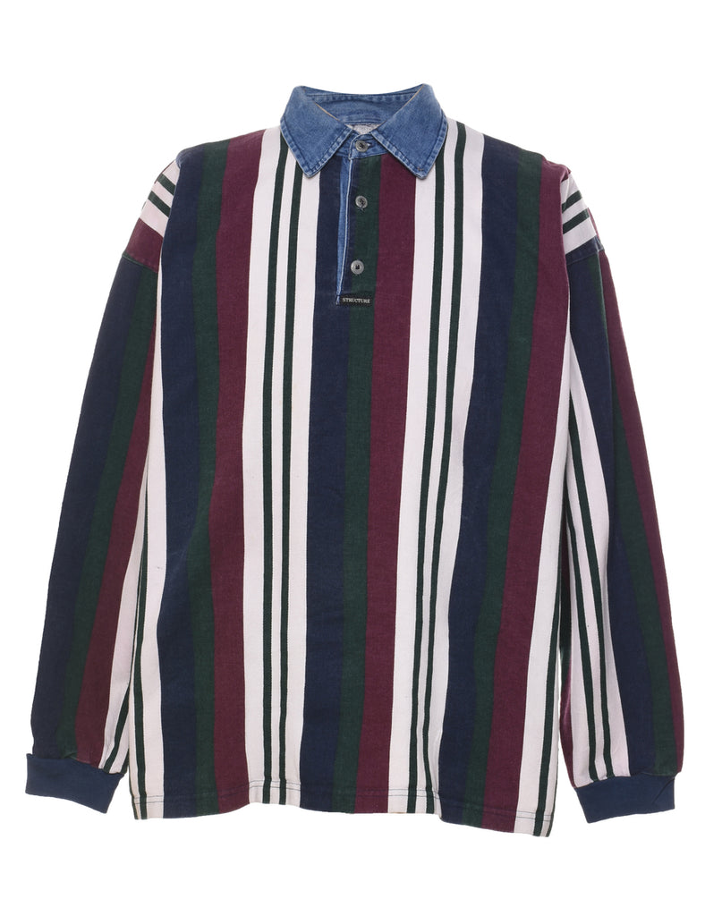 Striped Multi-Colour & Denim Detail Rugby Shirt - XL