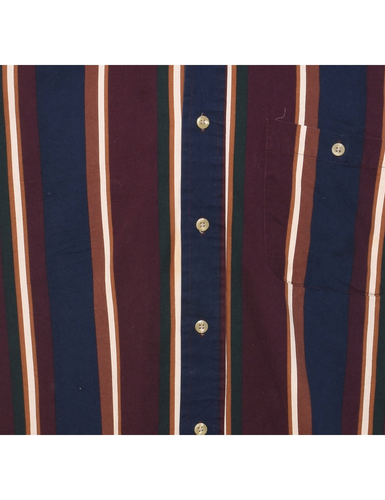 Striped Navy & Maroon Denim Shirt - L