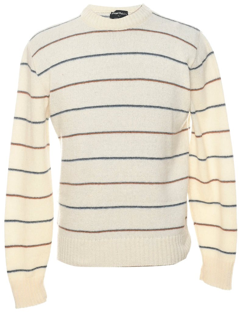 Striped Off White Jumper - L