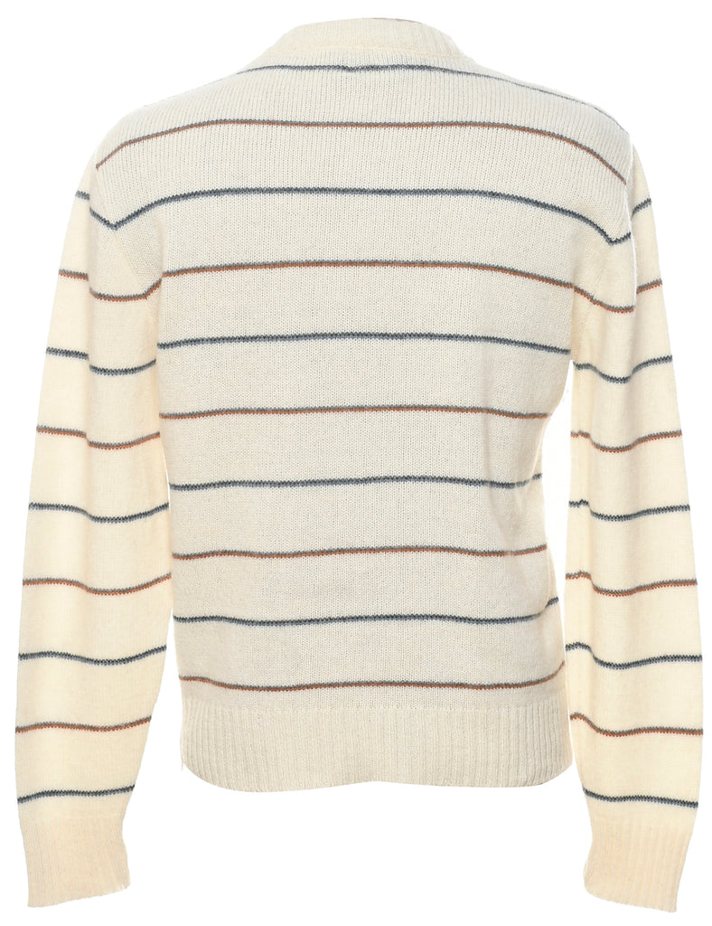 Striped Off White Jumper - L