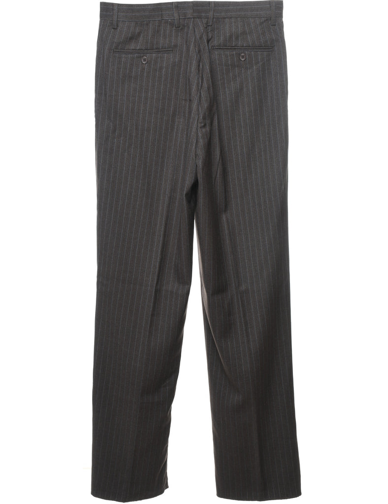 Striped Pattern Dark Grey Straight-Fit Trousers - W34 L35