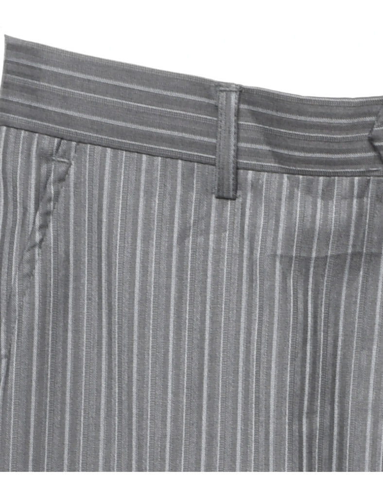 Striped Pattern Grey Straight-Fit Trousers - W34 L35