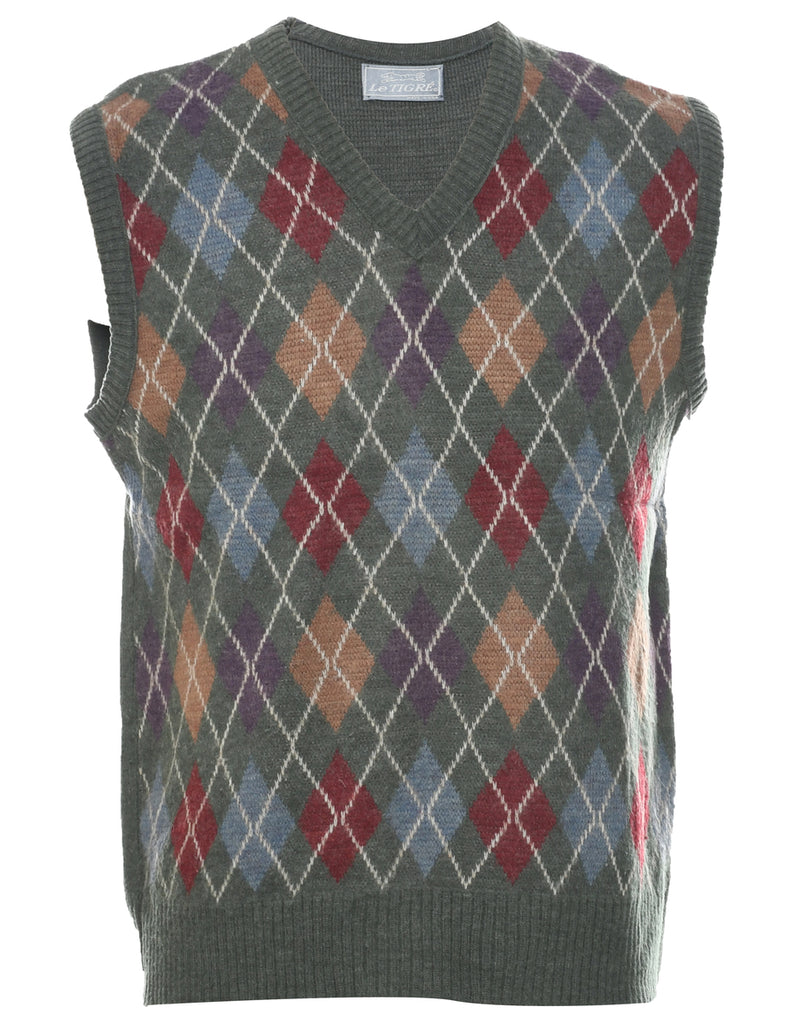 Sweater Argyle Vest - L