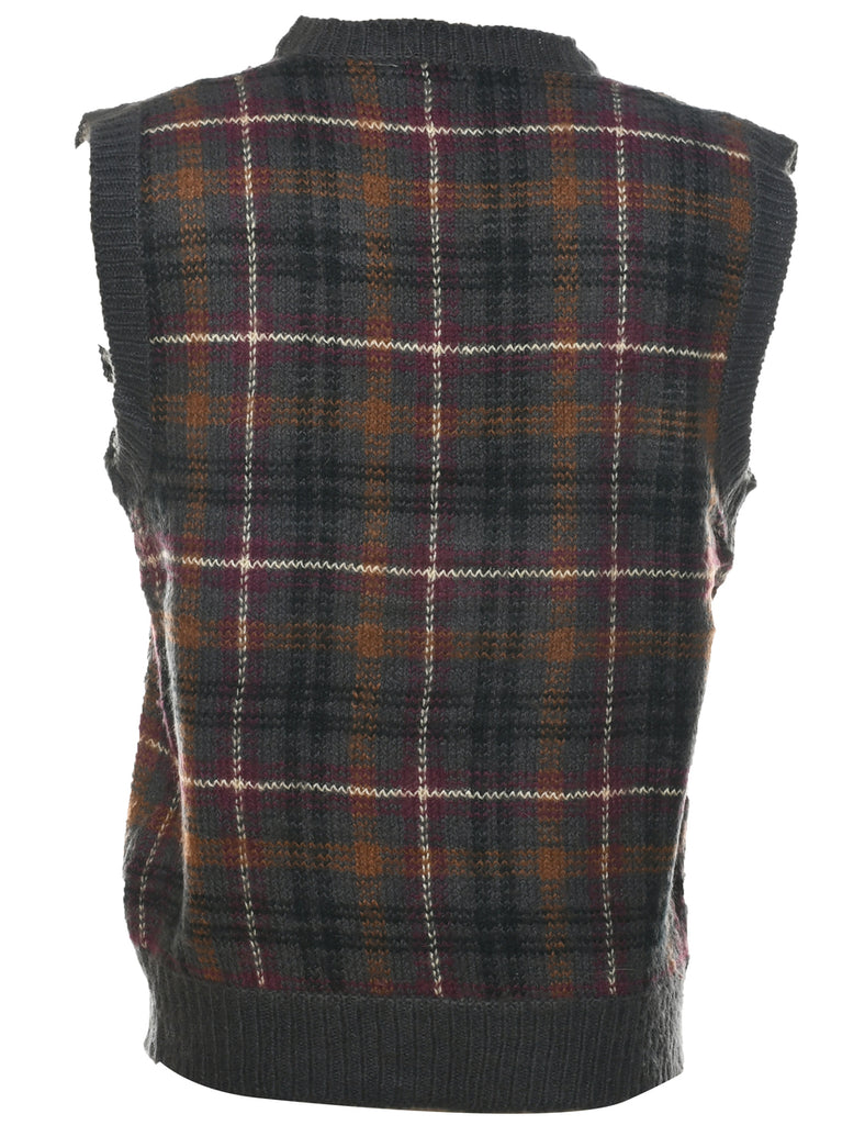 Sweater Checked Pattern Vest - M