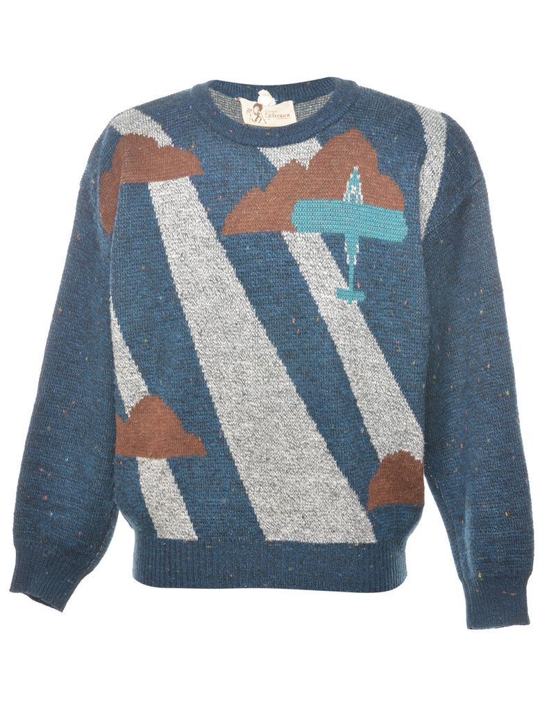 Teal Patterned Jumper - L